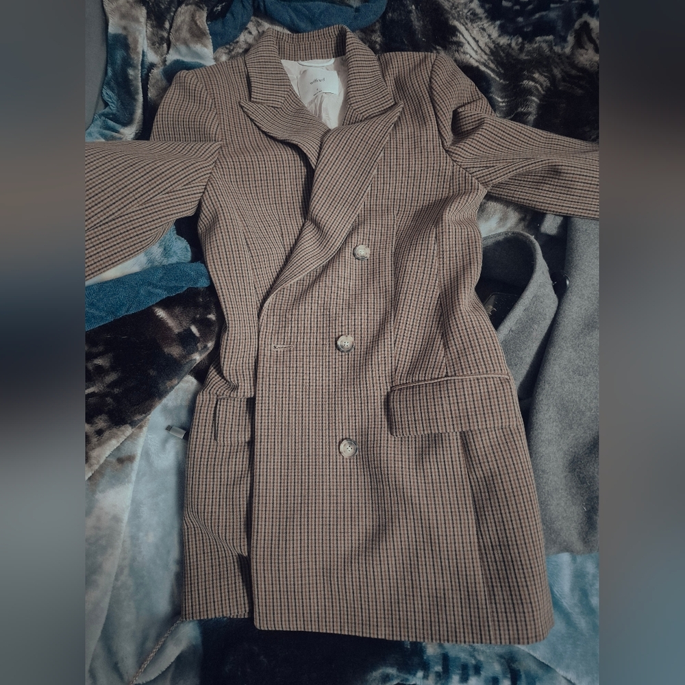 Brown Checkered Double-Breasted Coat